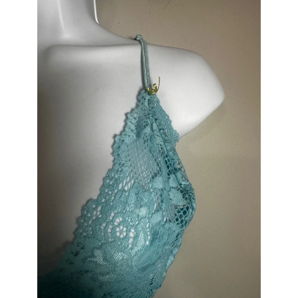 Victoria's Secret Vintage 2003 Aqua Blue Floral Lace Mesh Chemise‎ XL Y2K